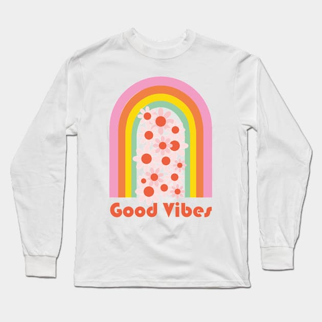 Happy Rainbow Good Vibes Long Sleeve T-Shirt by saadidesigns